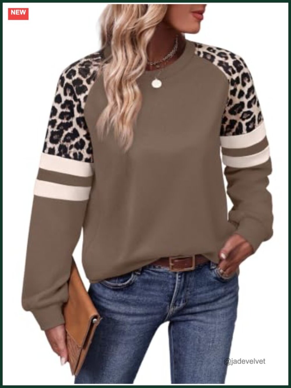 Women's Color Block Leopard Print Sleeve Sweatshirt Crewneck Long Sleeve Loose